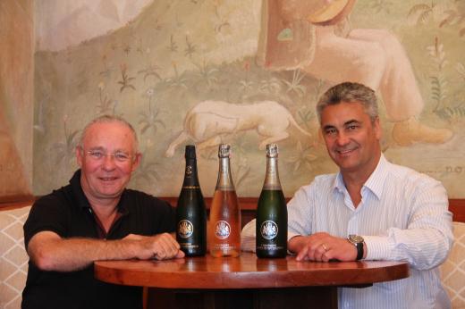 Barão Philippe de Nicolay Rothschild e Alberto Villares Lenz César durante apresentação dos champanhes Rothschild